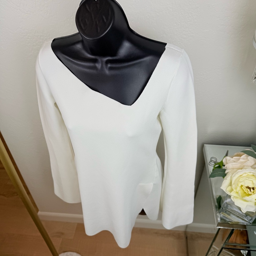 Proenza Schouler White Asymmetric Slit Knit Top Made in Italy S Luxe Minimalist - Picture 16 of 16